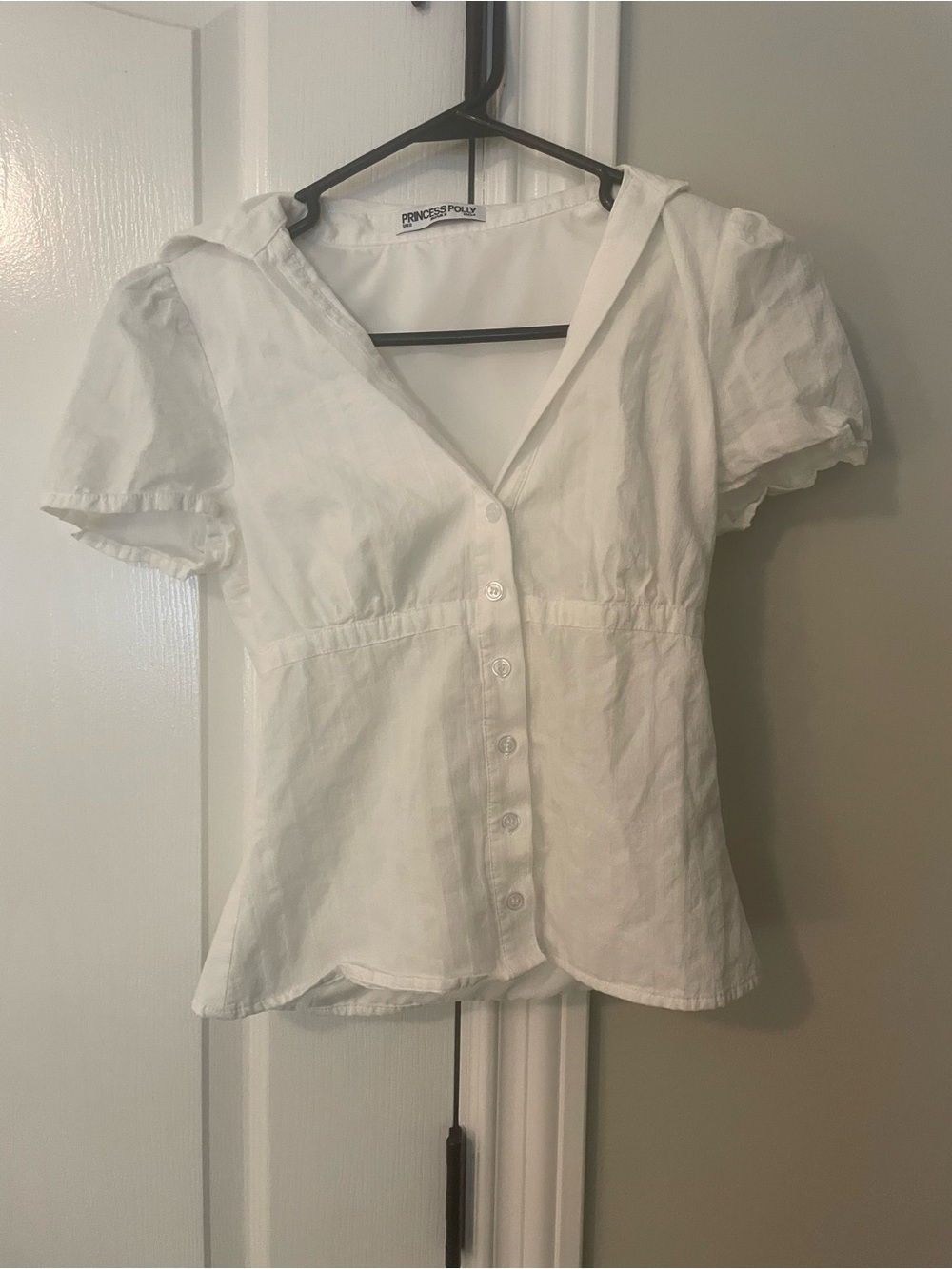 Princess Polly White Button-Front Sleeve Blouse
